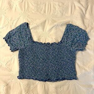 blue floral aerie cropped square neck tee
